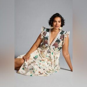 Anthropologie Floral Maxi Dress with Crochet Detail